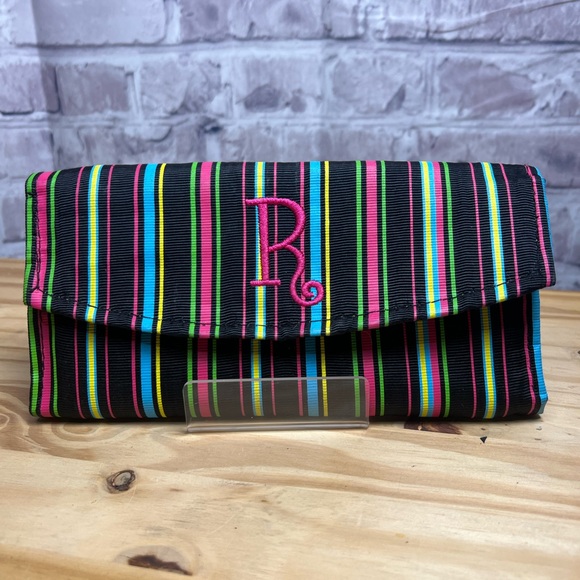 Handbags - *2/$10* Multicolor Striped Travel Jewelry Roll with embroidered R